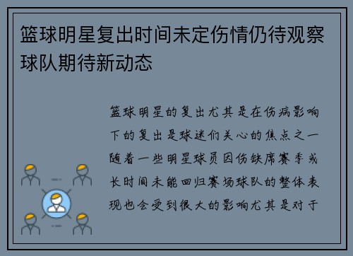 篮球明星复出时间未定伤情仍待观察球队期待新动态