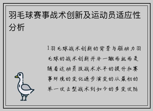 羽毛球赛事战术创新及运动员适应性分析