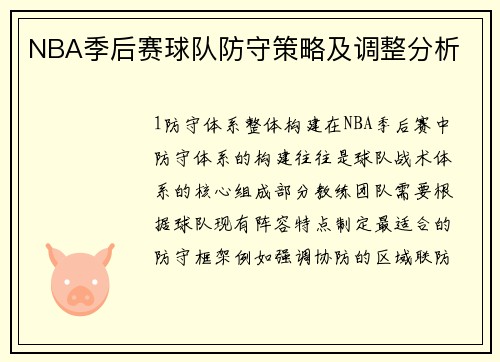 NBA季后赛球队防守策略及调整分析